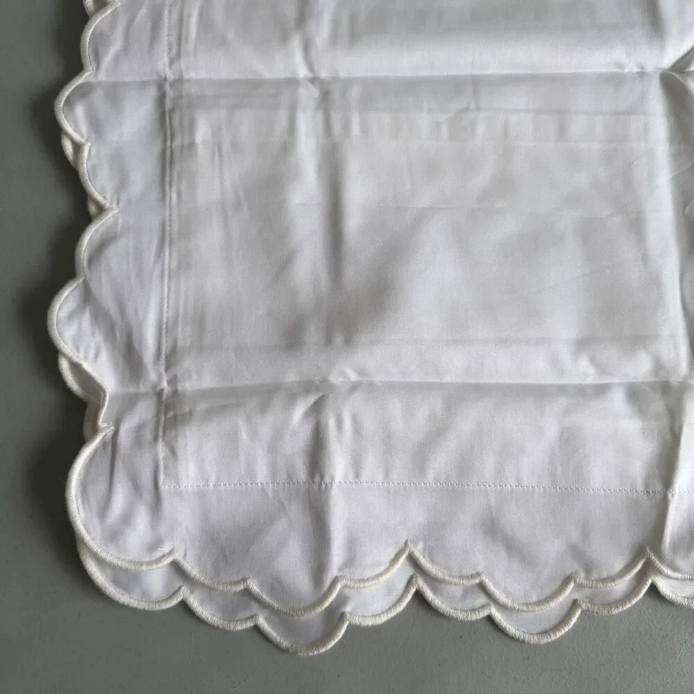 The Company Store Company Cotton Embroidered Scallop Ivory Sateen Sham, Standard